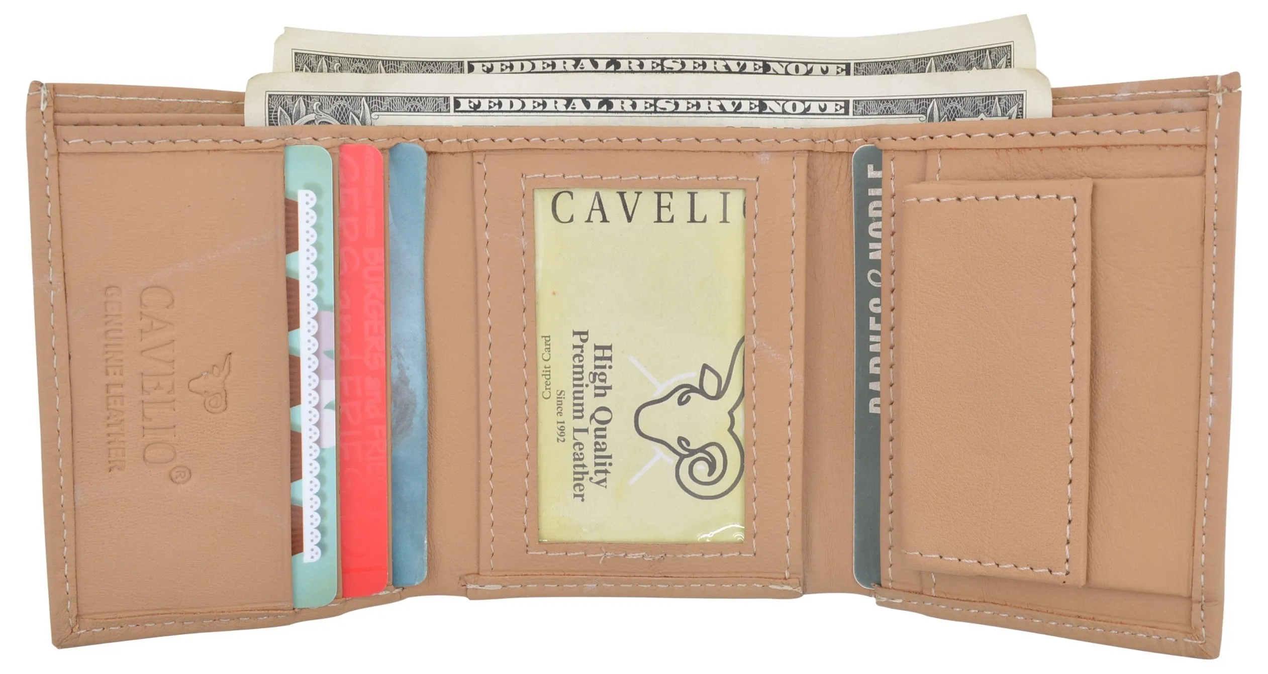 Cavelio Premium Leather Men's Small Trifold Credit Card ID Holder Wallet with Coin Pouch 401655