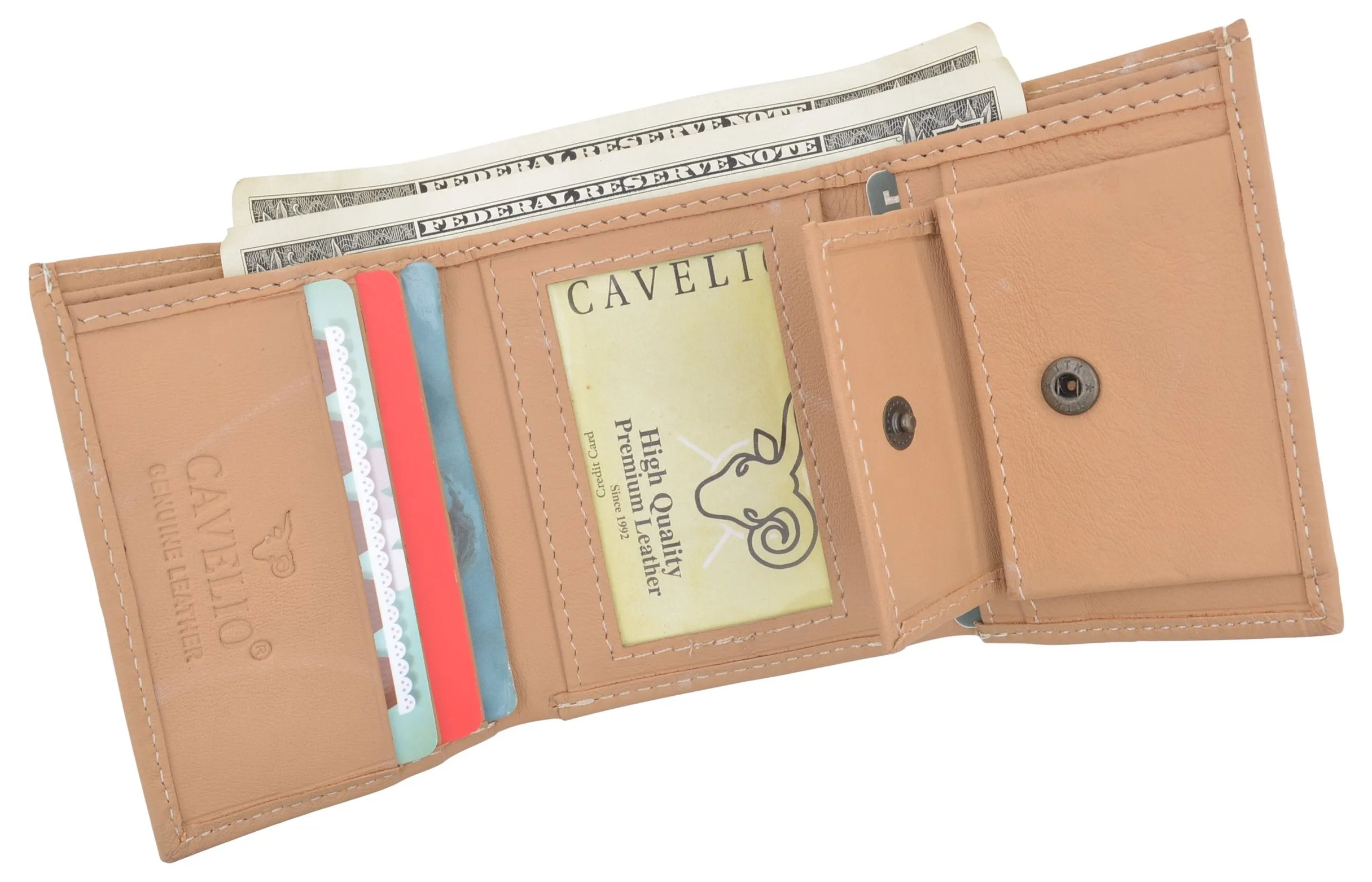 Cavelio Premium Leather Men's Small Trifold Credit Card ID Holder Wallet with Coin Pouch 401655