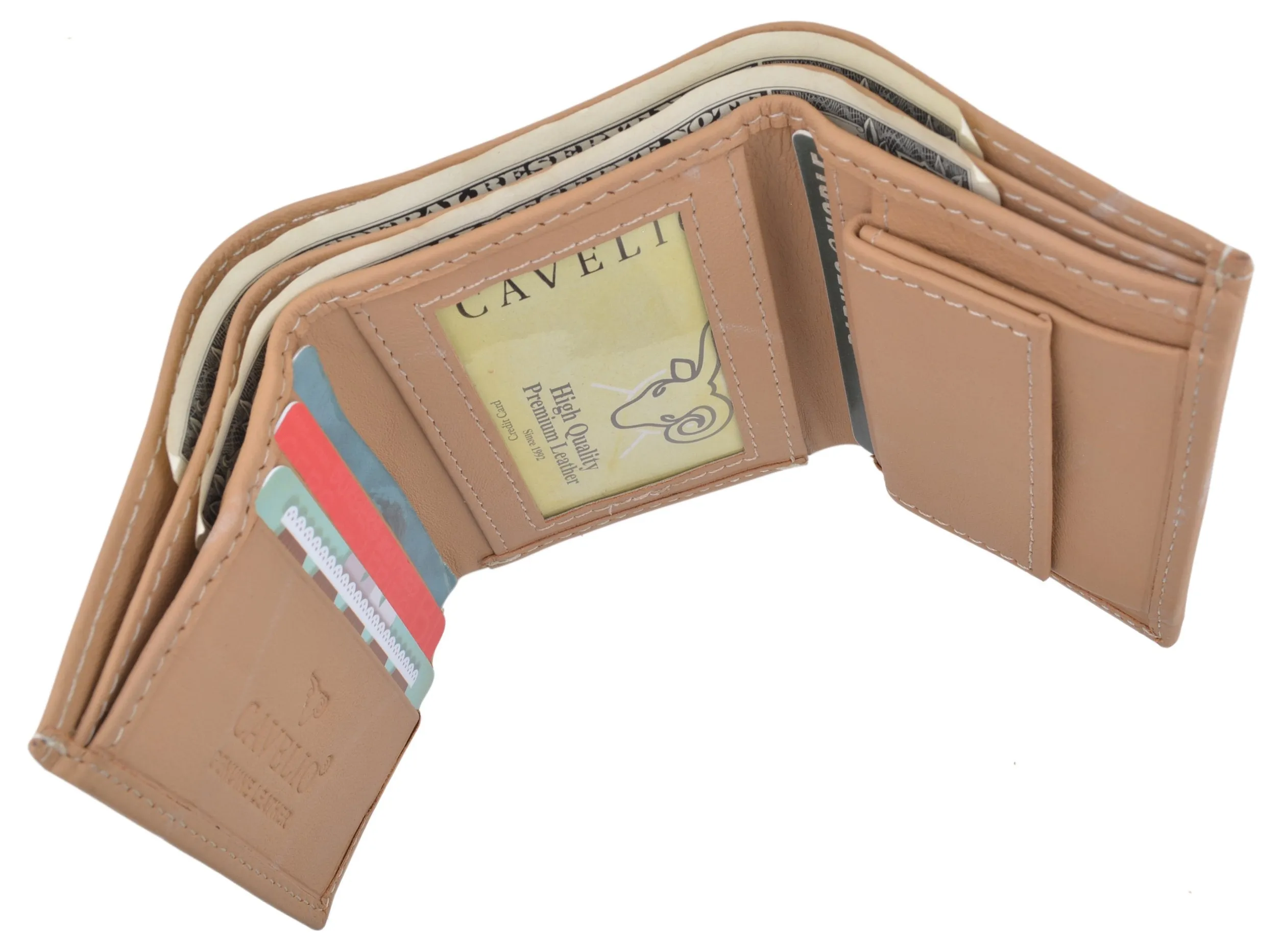 Cavelio Premium Leather Men's Small Trifold Credit Card ID Holder Wallet with Coin Pouch 401655