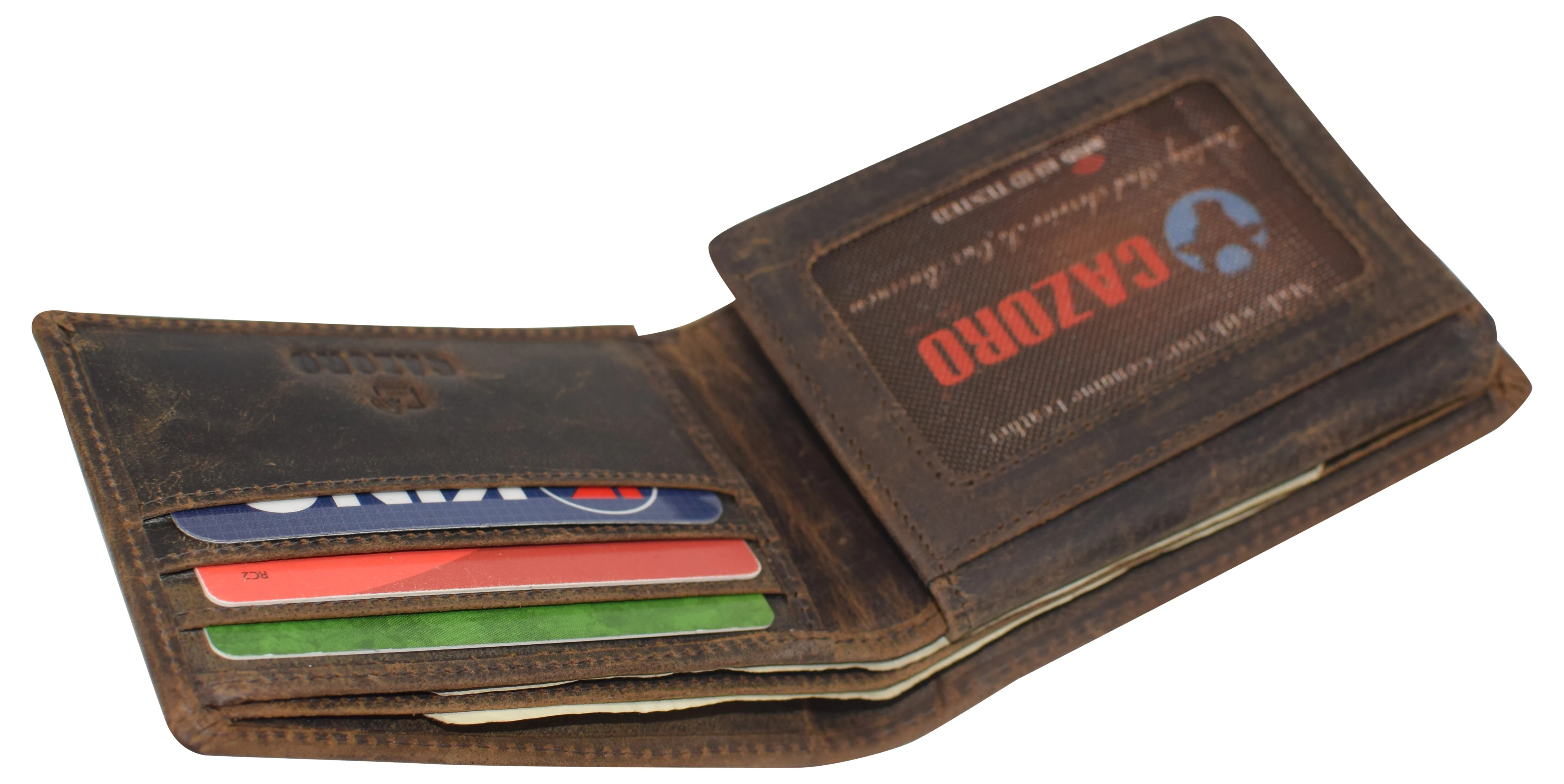 CAZORO Wallet for Mens Vintage Genuine Leather RFID Blocking Bifold Men Distressed Wallet 9-Series 53HTC