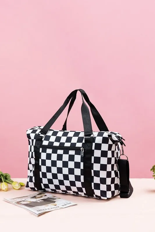 Checkered Multi-Pocket Travel Bag