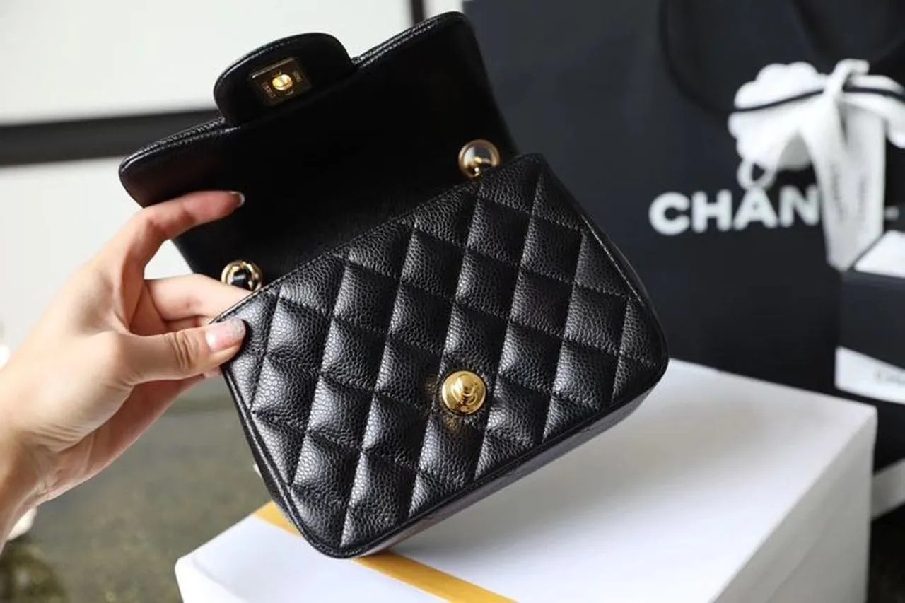 CHL Classic Mini Flap Bag Gold Toned Hardware Black For Women 6.7in/17cm