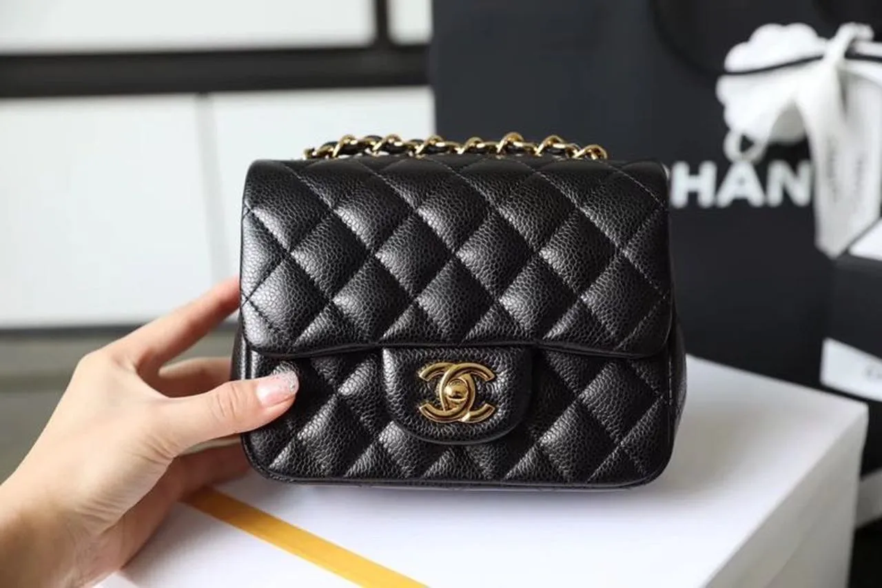 CHL Classic Mini Flap Bag Gold Toned Hardware Black For Women 6.7in/17cm