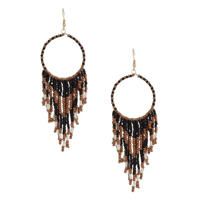 Colored and Gold Bead Fringe Circle Earrings