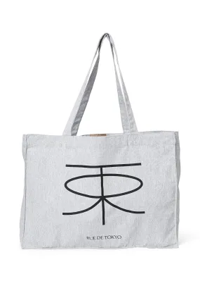 COTTON CANVAS SHOPPING BAG GREY W. BLACK PRINT