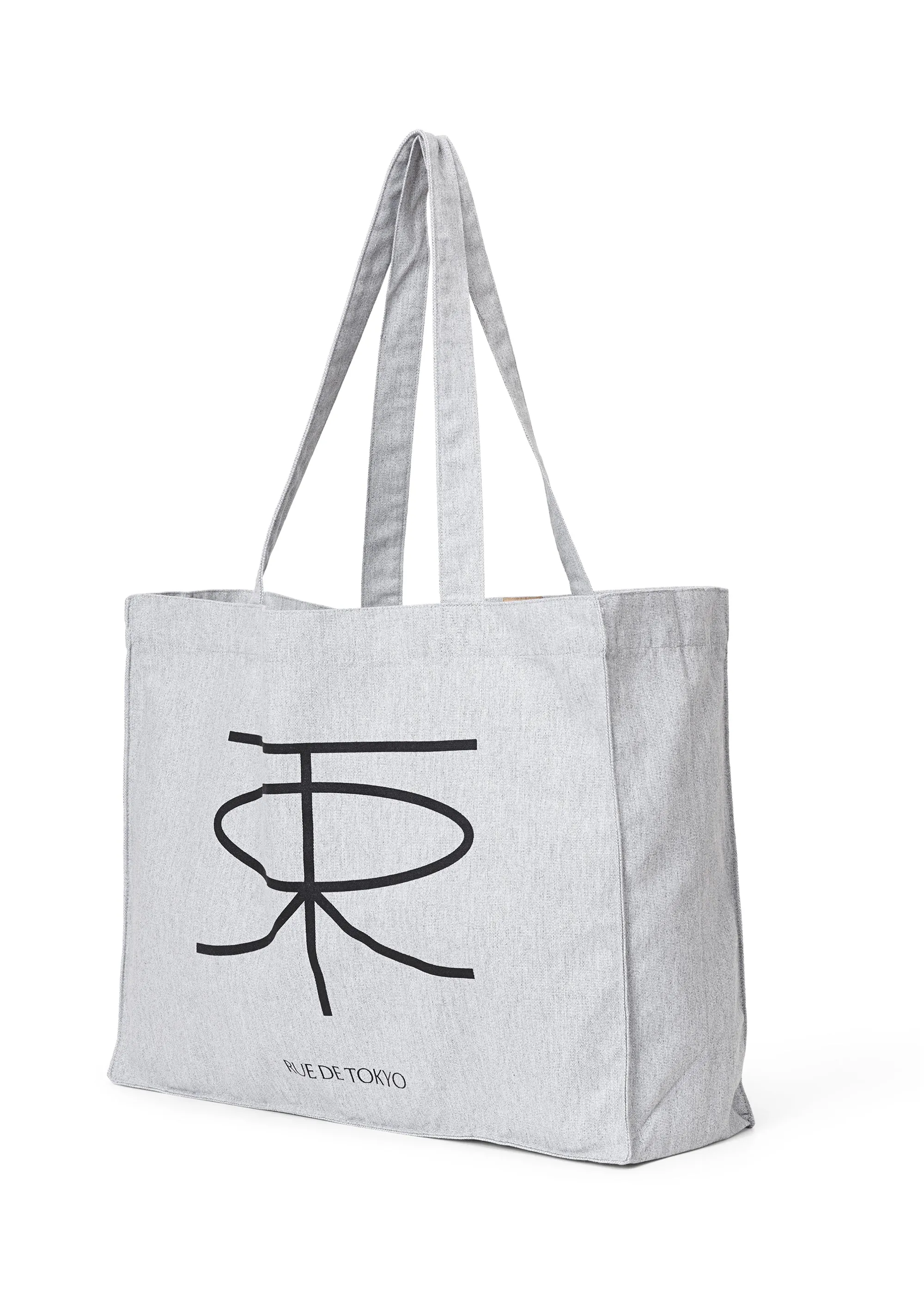 COTTON CANVAS SHOPPING BAG GREY W. BLACK PRINT