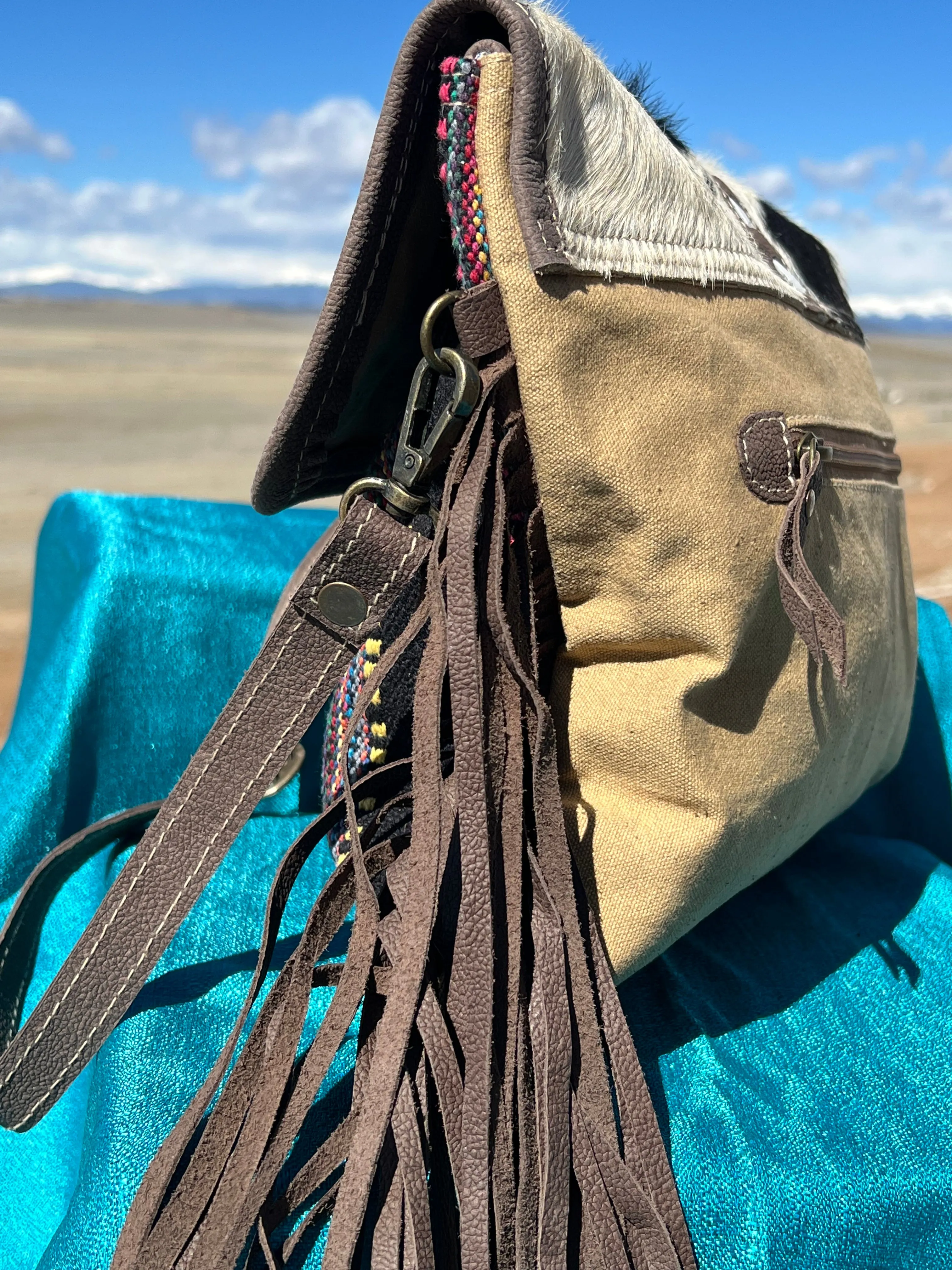 Cowhide & Stripes W/Fringe Crossbody Bag