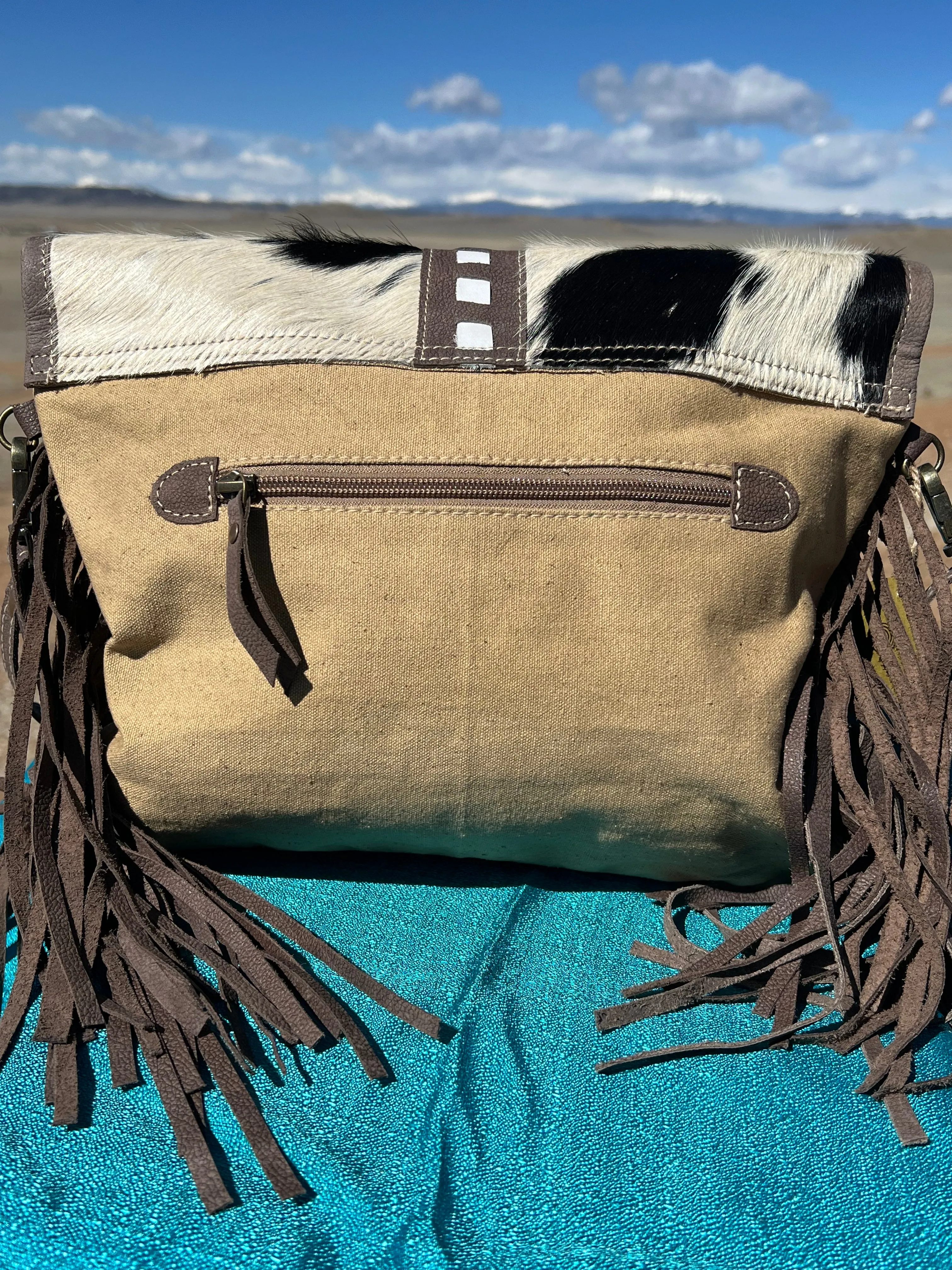 Cowhide & Stripes W/Fringe Crossbody Bag