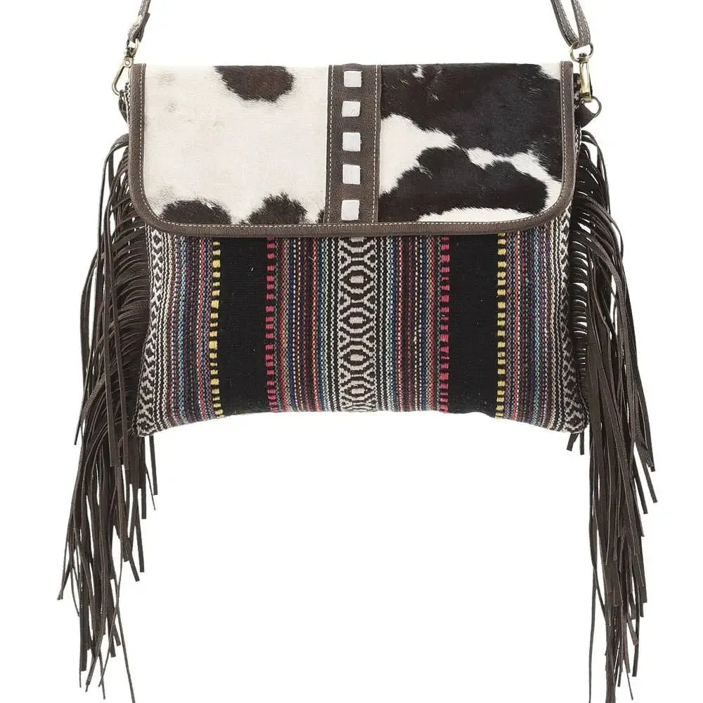 Cowhide & Stripes W/Fringe Crossbody Bag