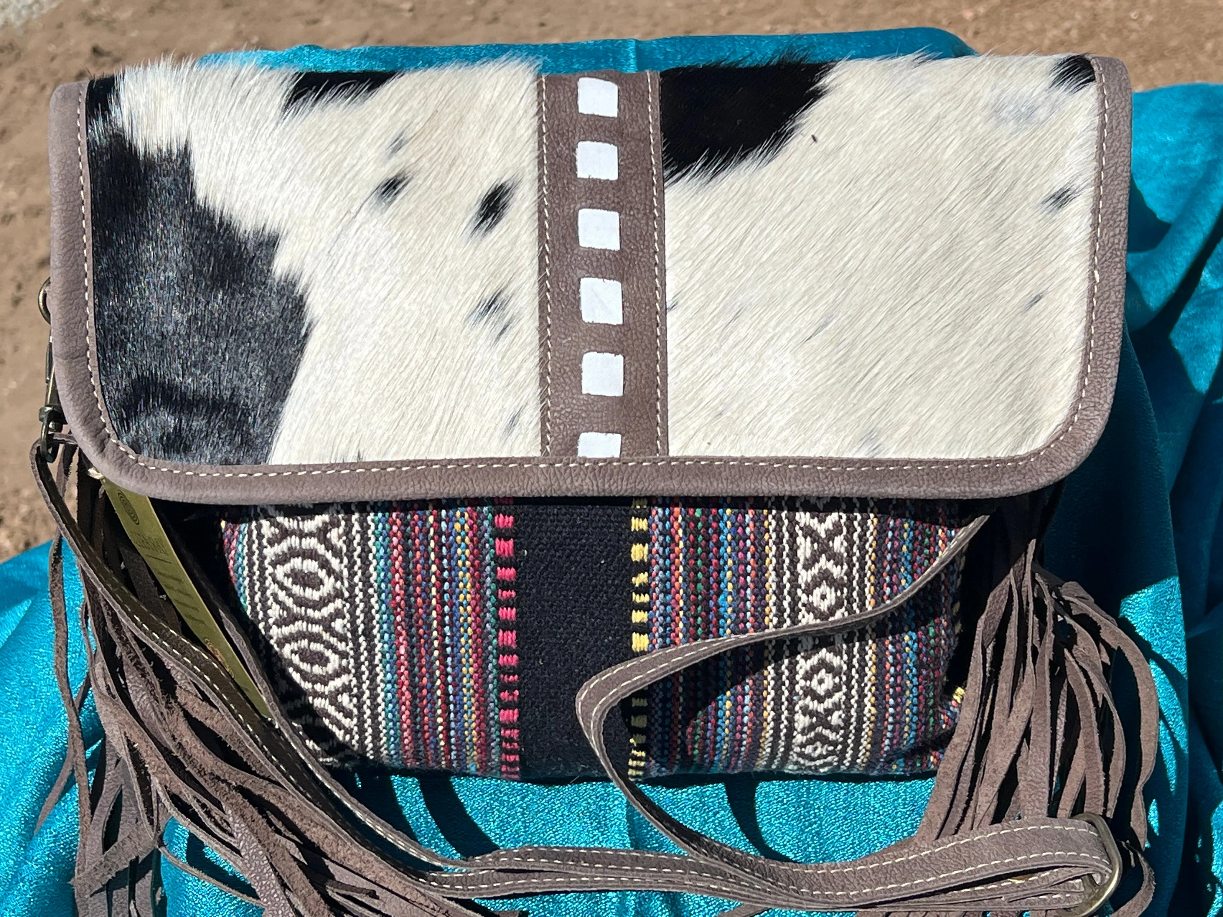 Cowhide & Stripes W/Fringe Crossbody Bag