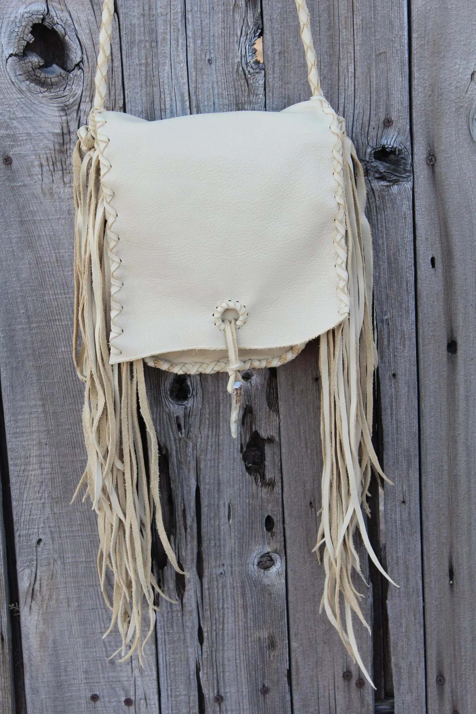 Crossbody leather handbag with fringe , Fringed leather purse , Leather possibles bag