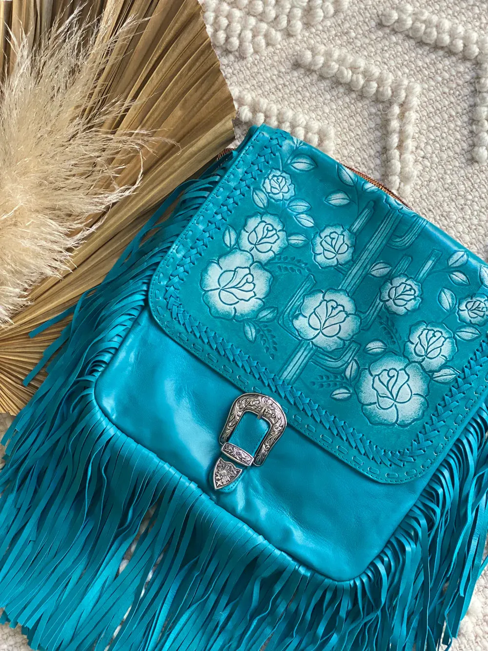 DESERT ROSE FRINGE BAG TURQUOISE