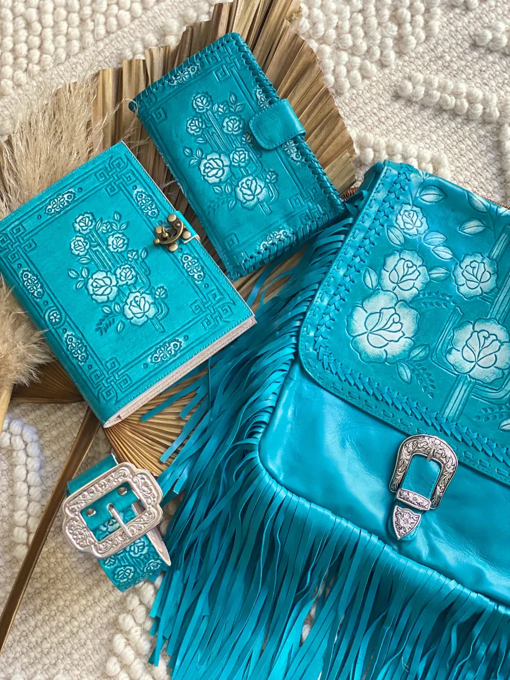 DESERT ROSE FRINGE BAG TURQUOISE