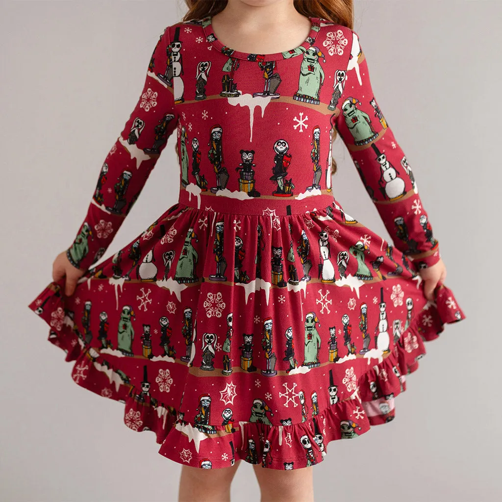 Disney The Nightmare Before Christmas Folly and Fright Long Sleeve Ruffled Twirl Dress