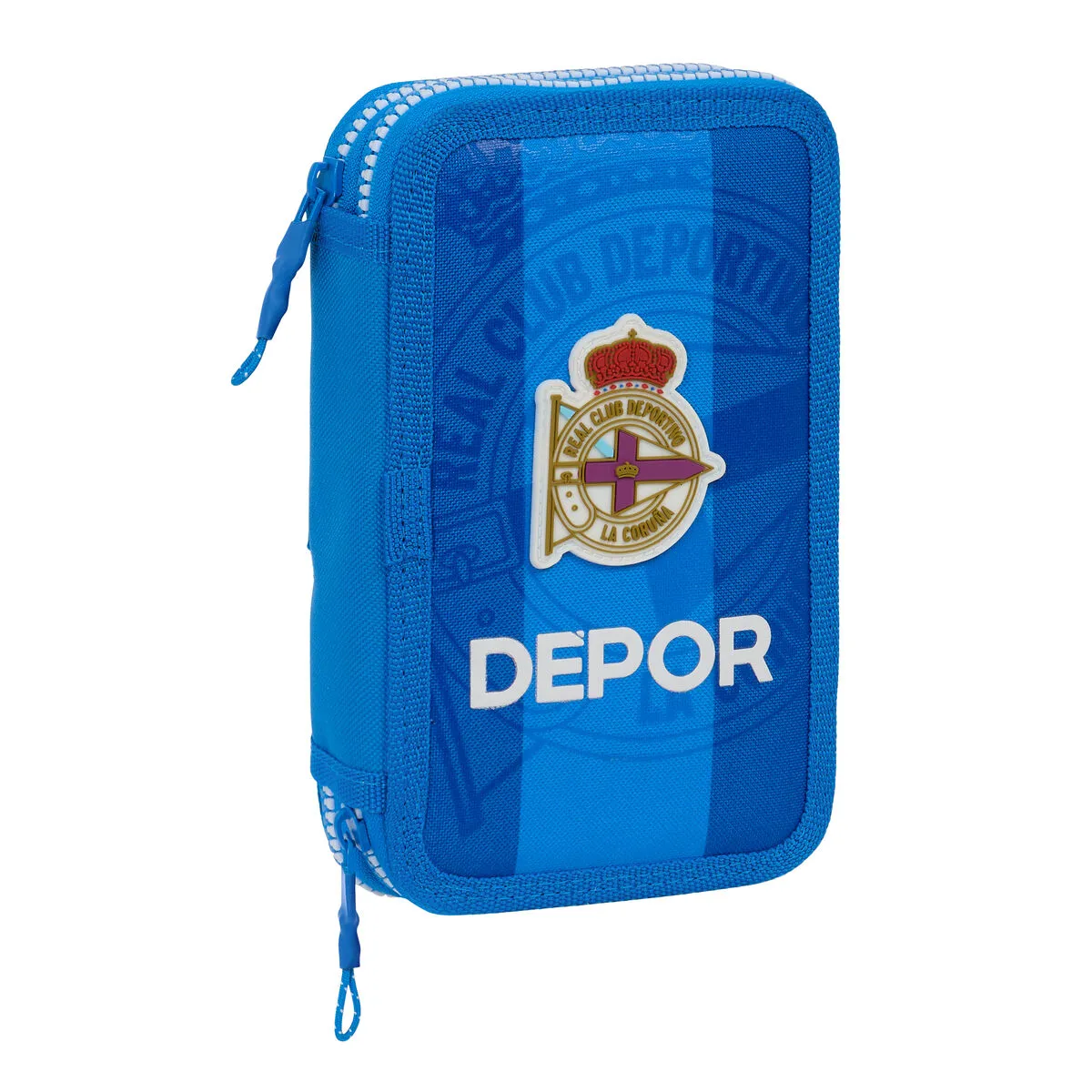 Double Pencil Case R. C. Deportivo de La Coruña Blue 12.5 x 19.5 x 4 cm (28 Pieces)