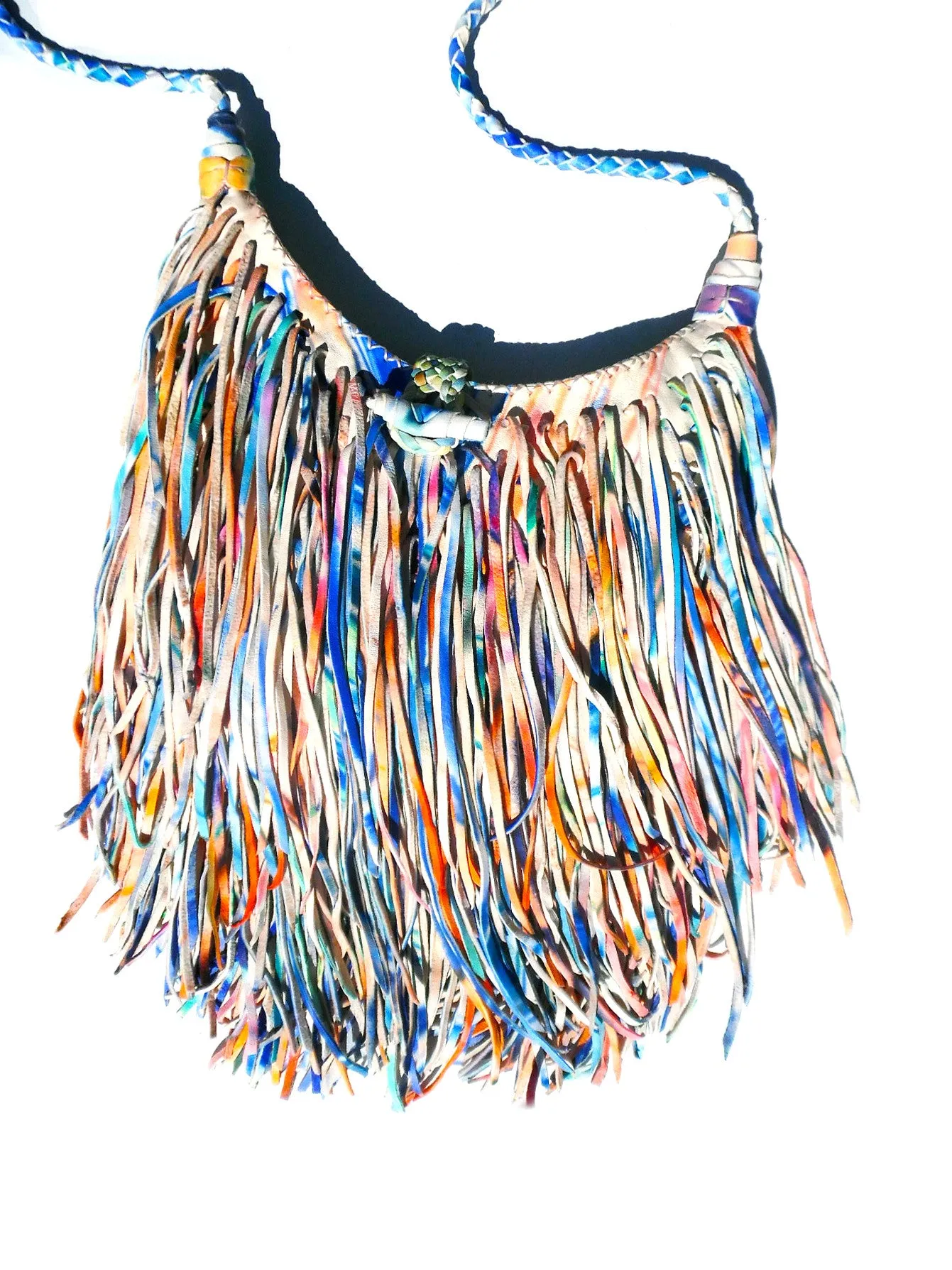 El Fleco Crossbody Fringe Bag Rainbow Leather