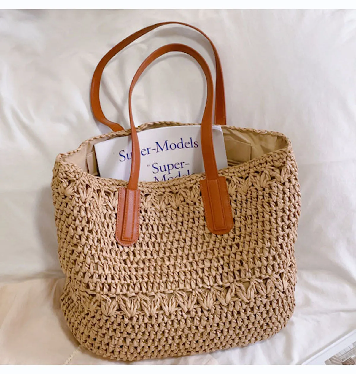 Elena Handbags Large Straw Woven Tote