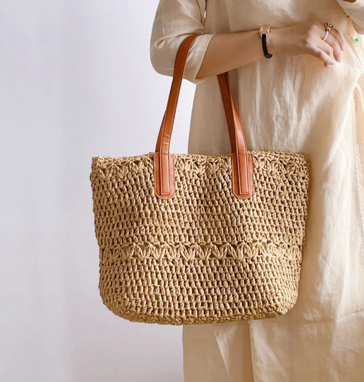 Elena Handbags Large Straw Woven Tote