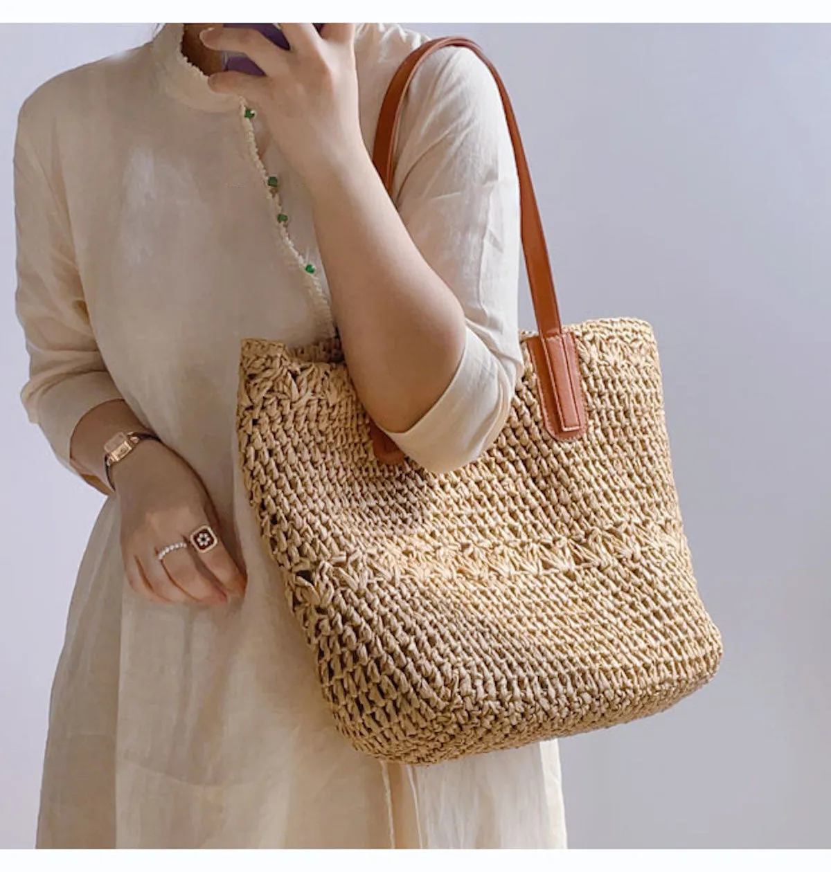 Elena Handbags Large Straw Woven Tote