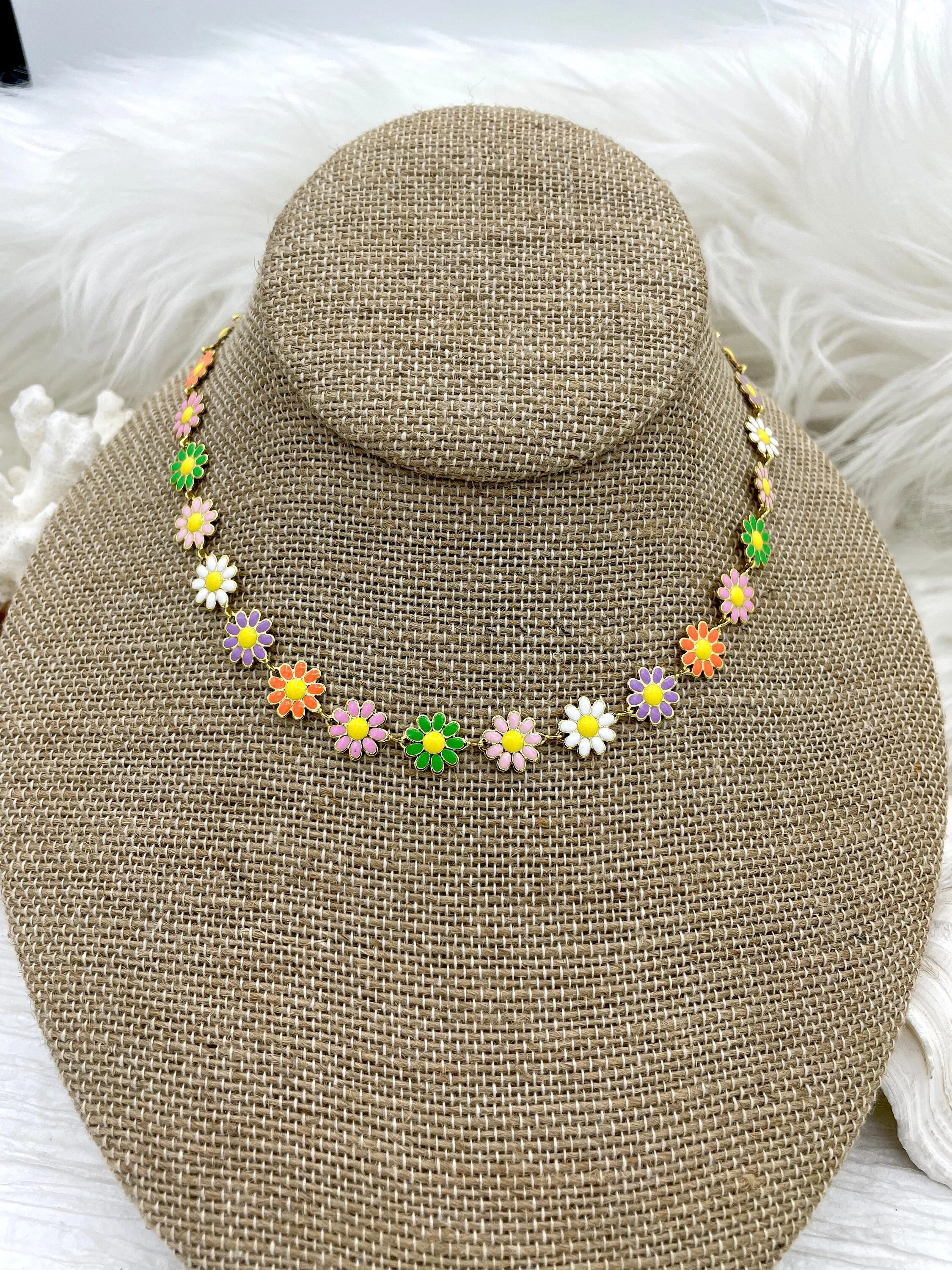 Enamel Brass Daisy chains, Gold Plated Brass Chain, Multicolor Pastel Daisies, Butterflies and Daisies, Daisy Chain, By the Foot, Fast Ship