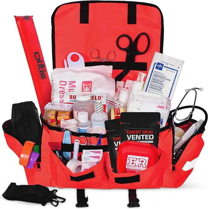 Ever Ready First Aid Fully Stocked EMT Trauma Kit Feat. Tourniquet, Chest Seals, SWAT-T Tourniquet, Control, Bandages, Shears, Gauze Pads and Rolls (Orange)