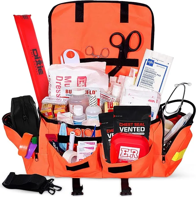 Ever Ready First Aid Fully Stocked EMT Trauma Kit Feat. Tourniquet, Chest Seals, SWAT-T Tourniquet, Control, Bandages, Shears, Gauze Pads and Rolls (Orange)