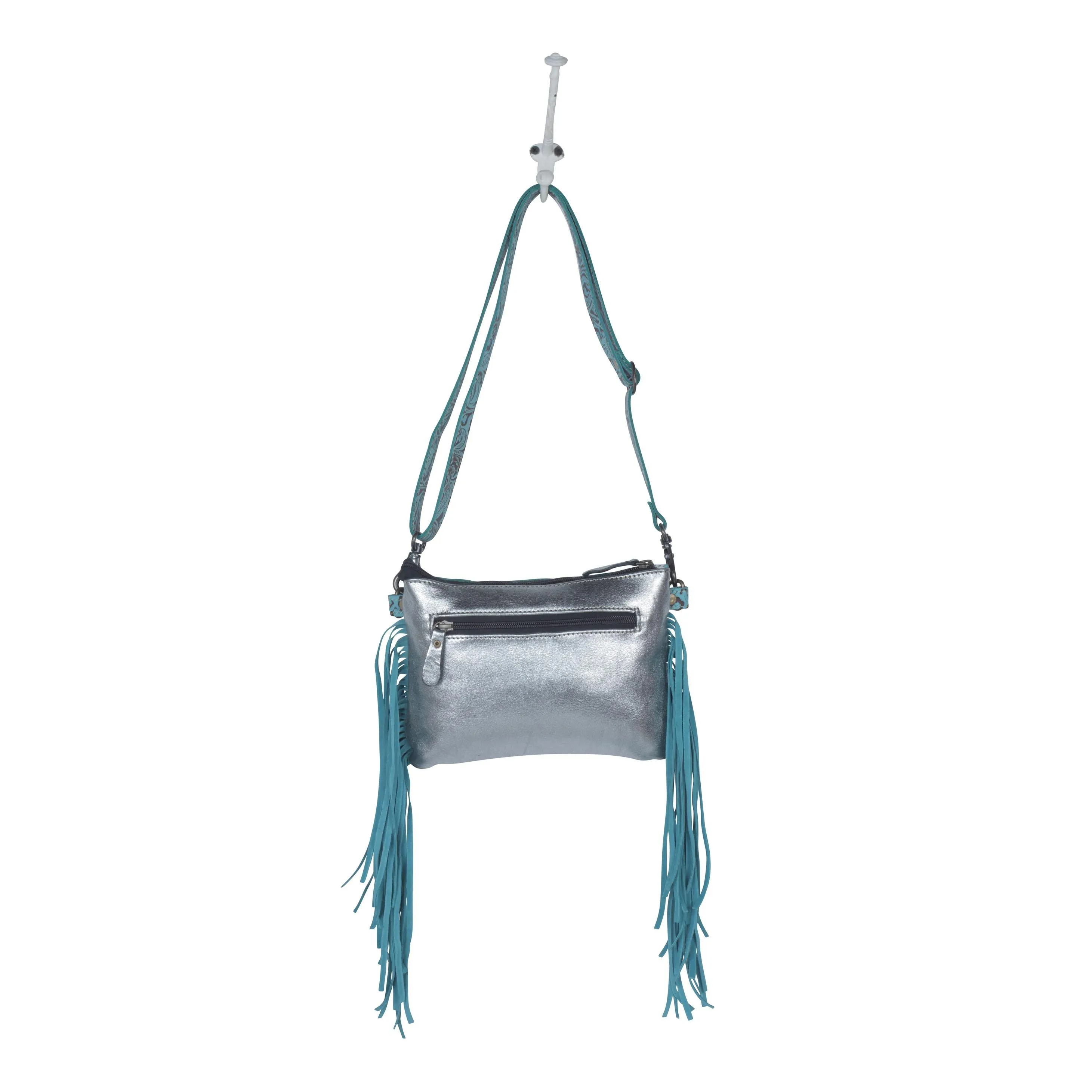 Exotic Azure Leather Fringe Crossbody