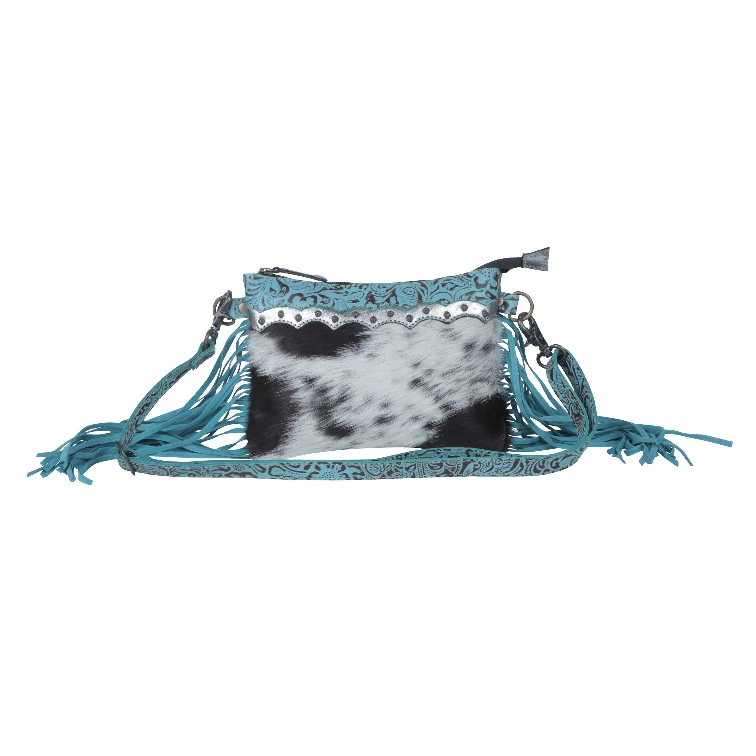 Exotic Azure Leather Fringe Crossbody