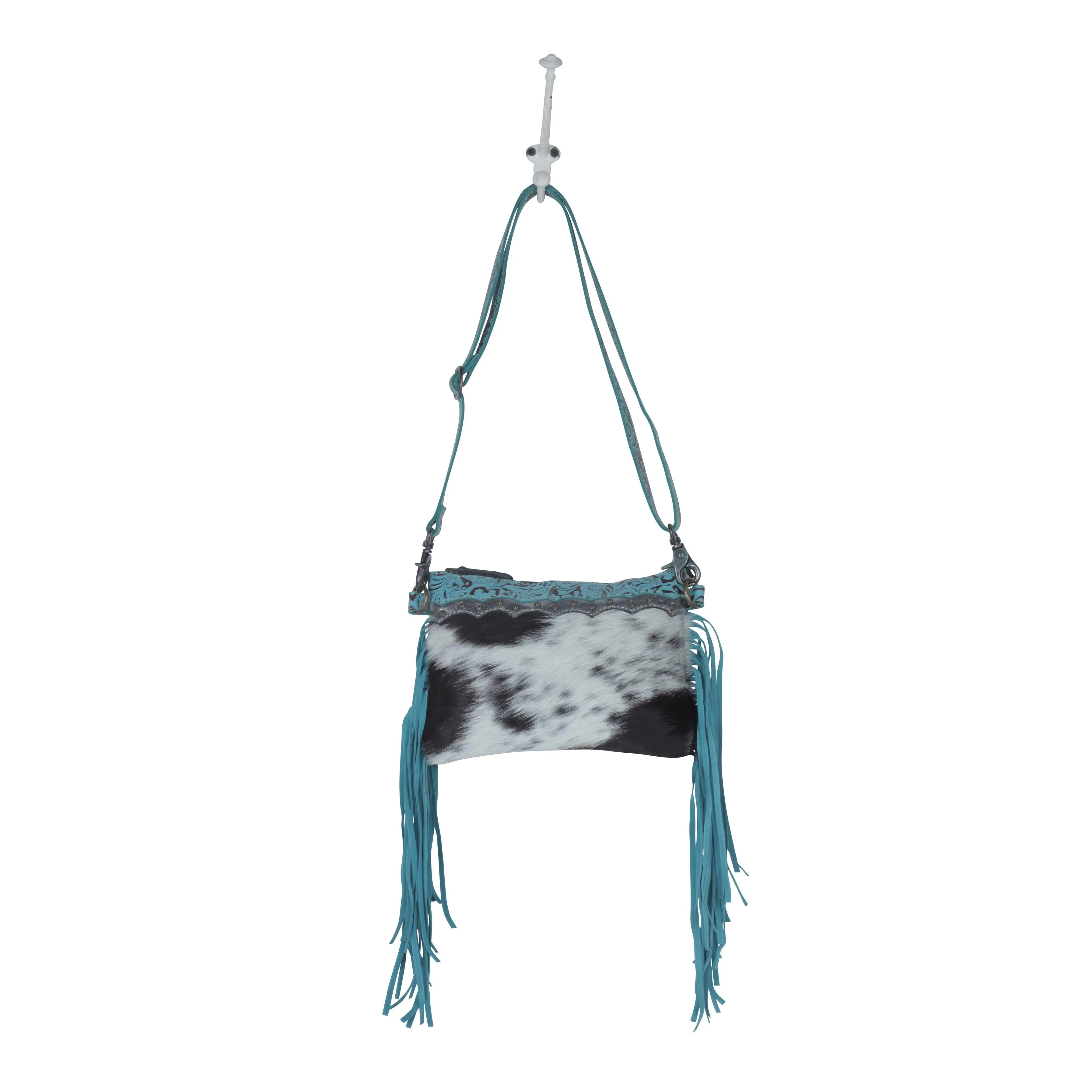 Exotic Azure Leather Fringe Crossbody