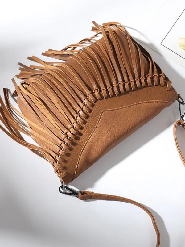 Faux Leather Fringe Messenger Bag - Envelope Purse