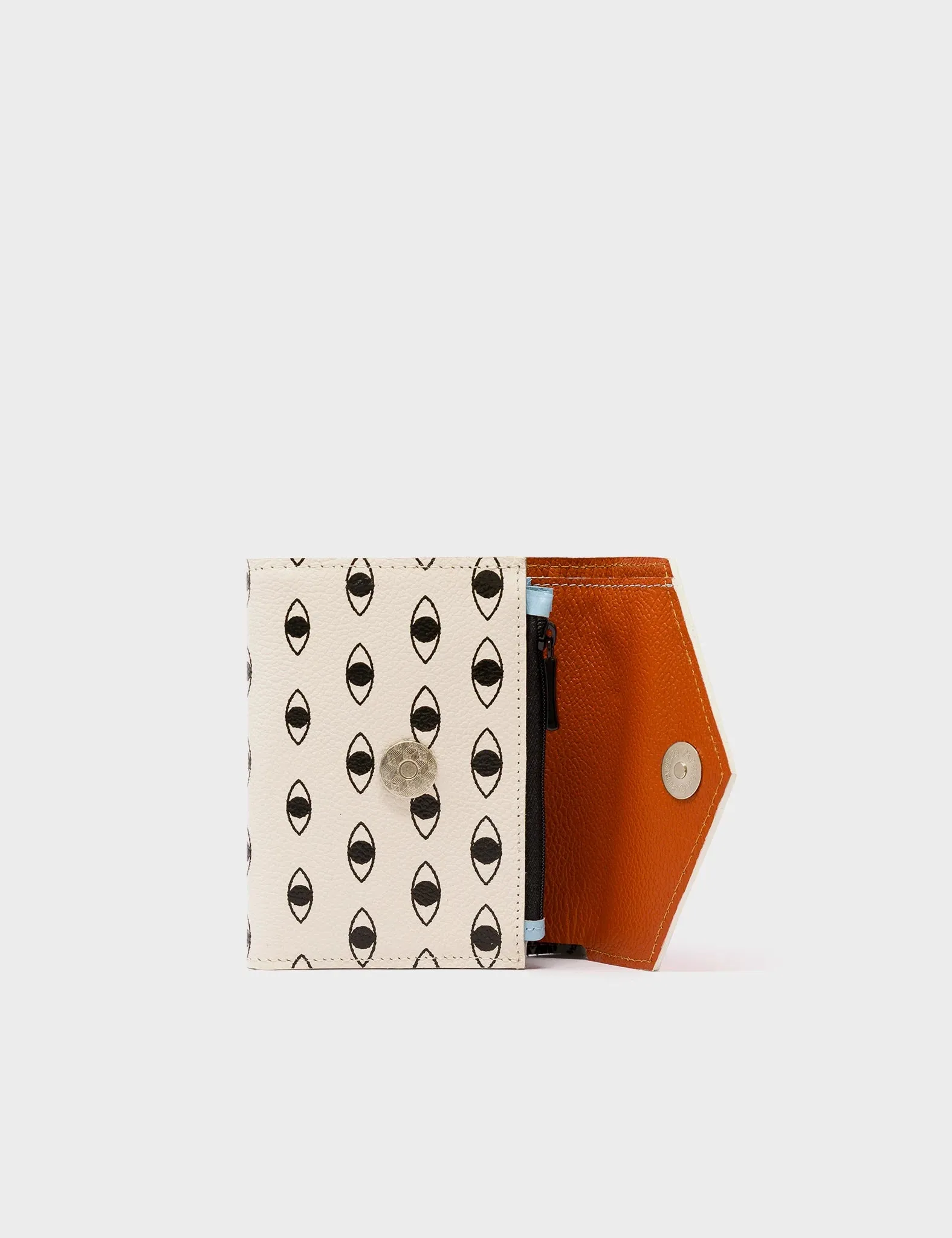 Fiona Cream And Cinnamon Leather Wallet - Debossed All Over Eyes Pattern