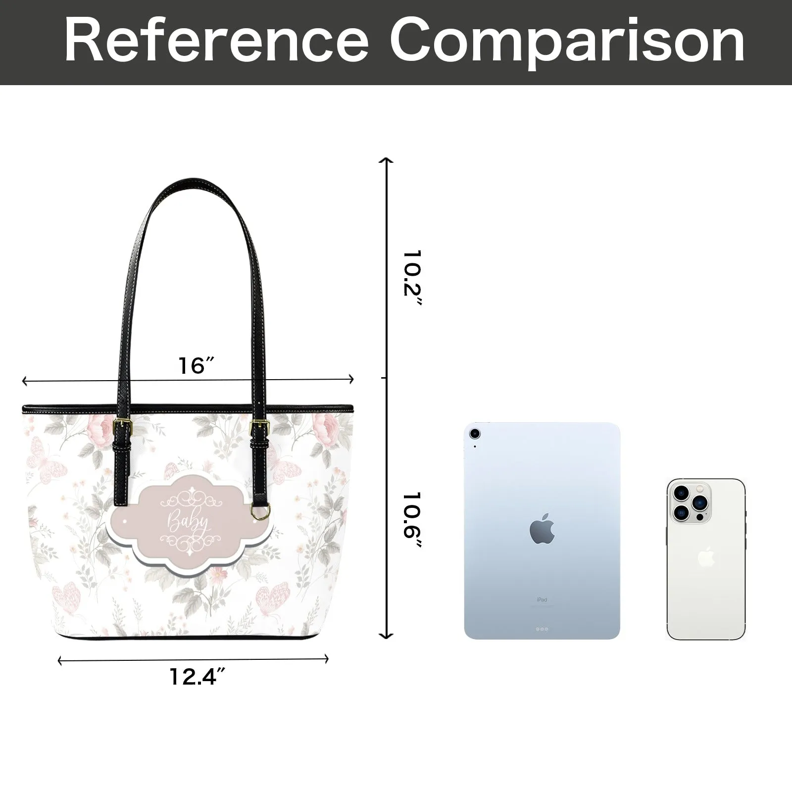 Floral Leather Tote Bag Personalized For Baby Genuine Cross-Grain Leather for Baby Shower