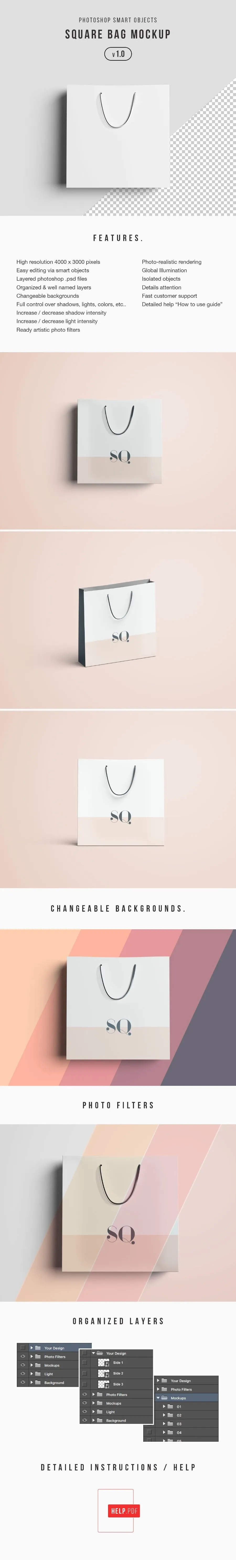 Free Square White Shopping Bag Mockup