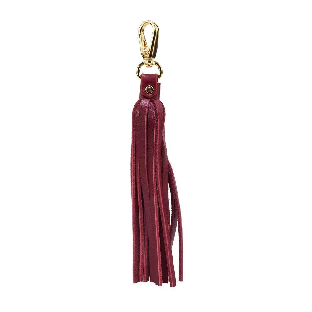 Fringe Power Leather Bag Charm-Cab/Gold