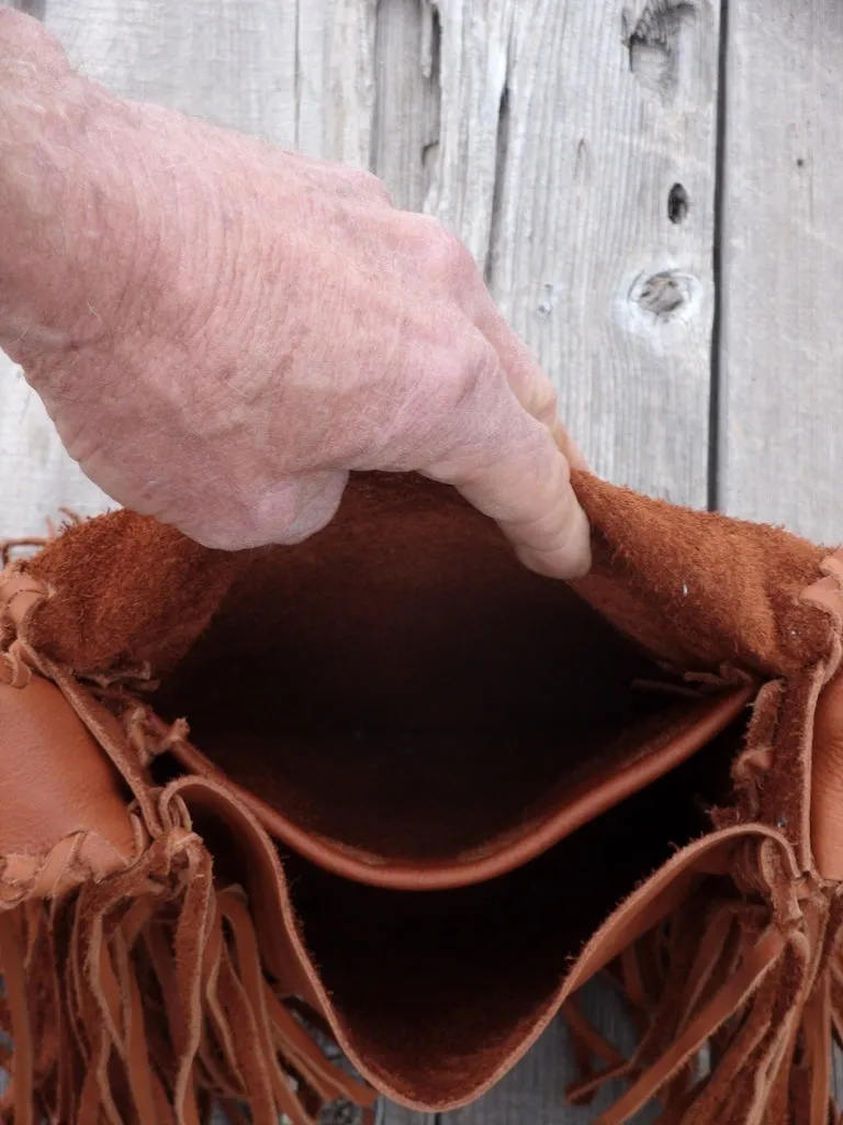 Fringed leather handbag, possibles bag