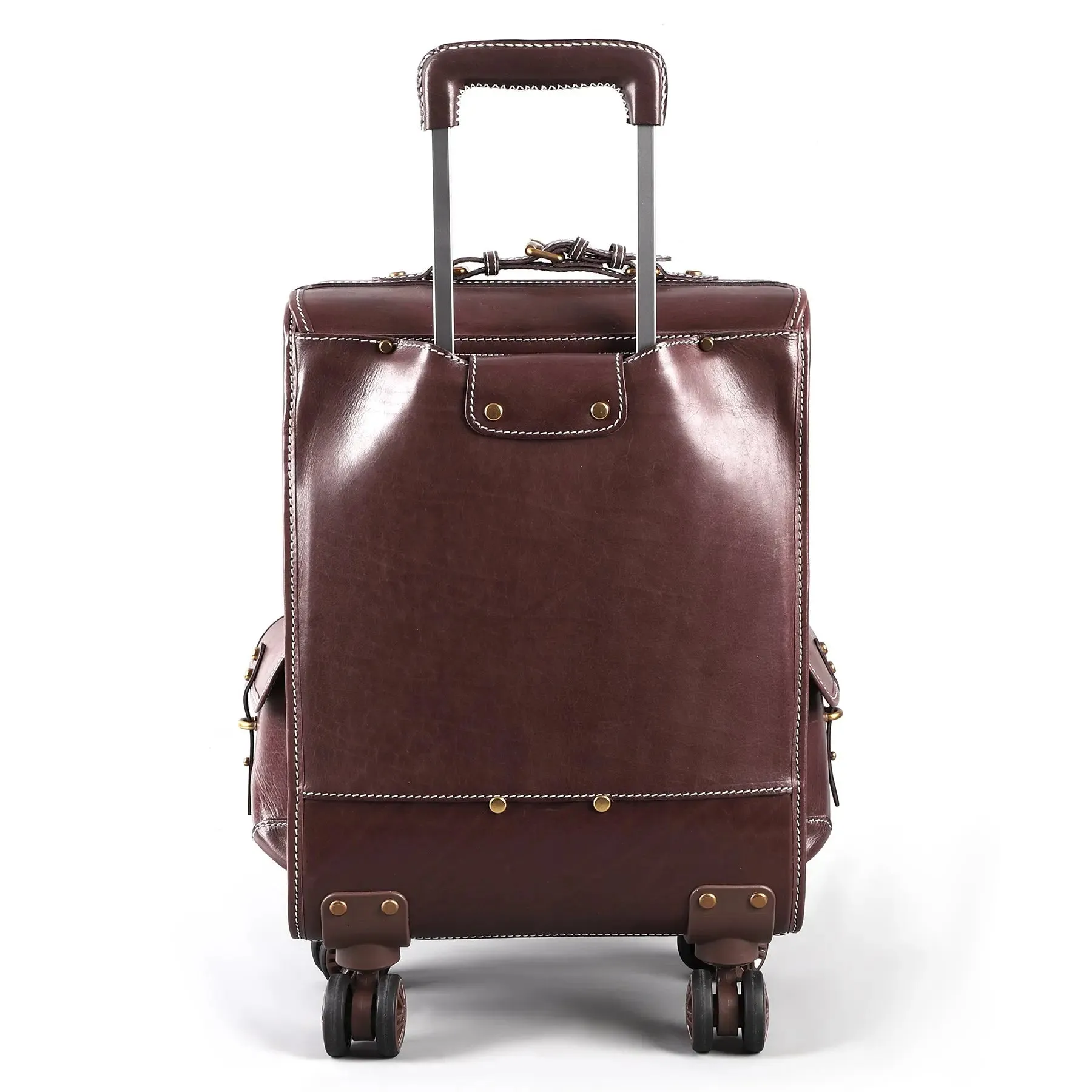 Genuine Vintage Vegetable Tanned Leather Check-In  Carry On Business Rolling Bag Rotate Universal Wheel 23 Inch Leather Business Trolley Bag