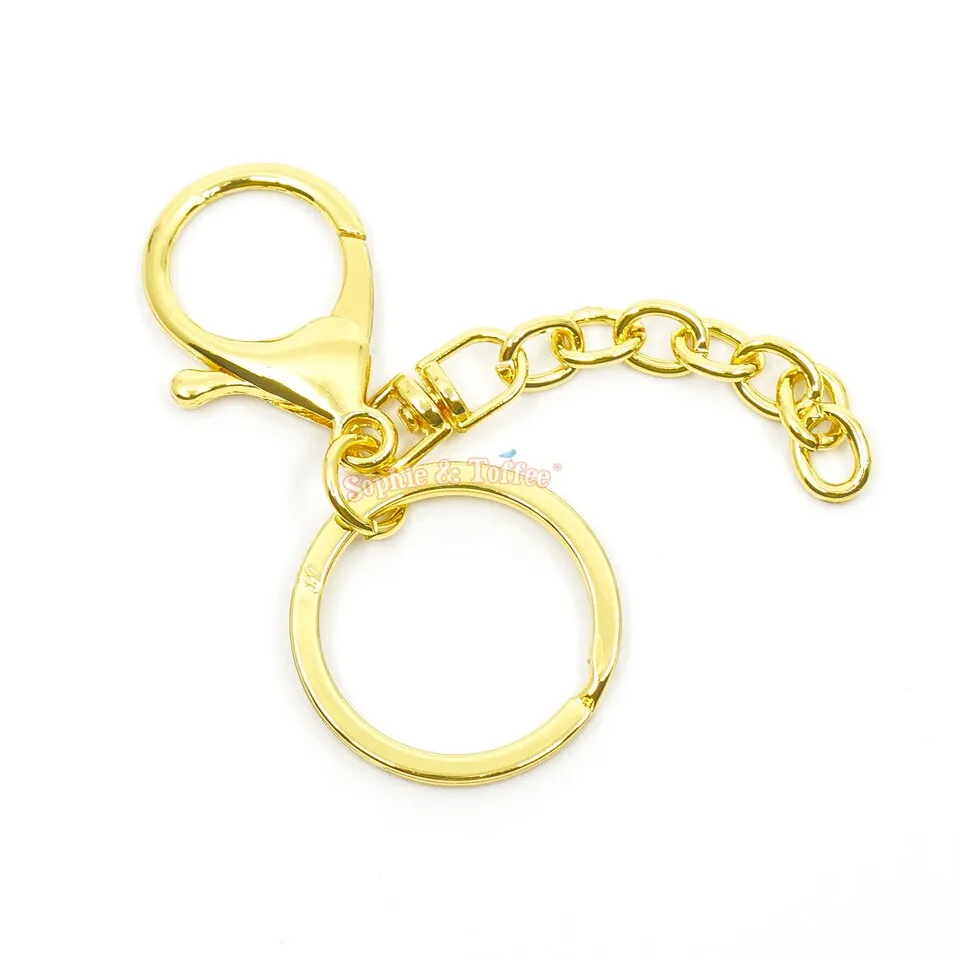 Gold Key Chain Ring with Swivel Ring Long Chain (3 pieces)