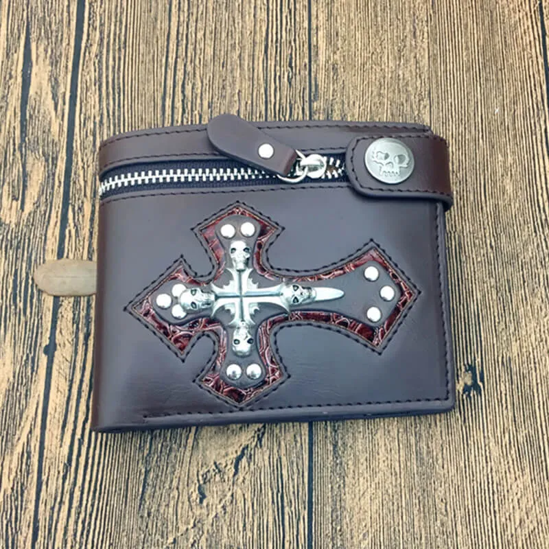 Gothic Skull Cross Bifold Leather Wallet