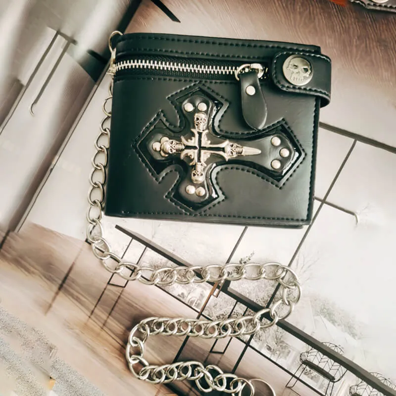 Gothic Skull Cross Bifold Leather Wallet