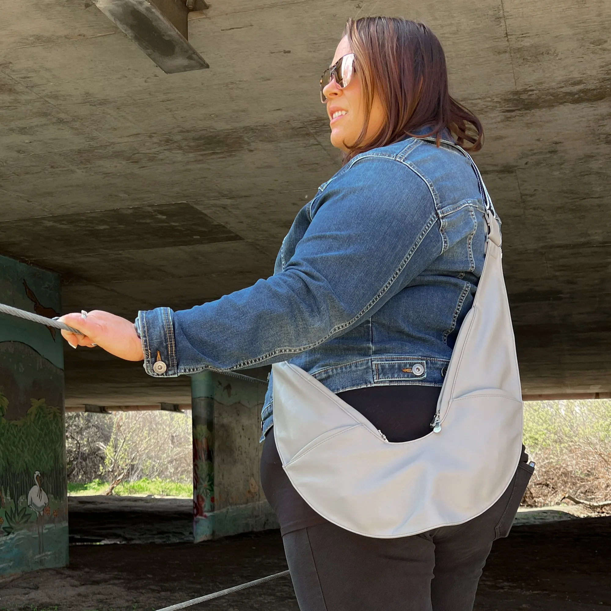 Gray Faux Leather Sash Bag