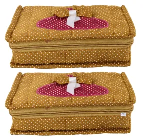 Heart Home Cotton Multipurpose 7 Pocket Dot Printed Jewellery Storage Bag Pouch/Travel Kit Organizer (Gold)-Pack of 2-HHEART15441