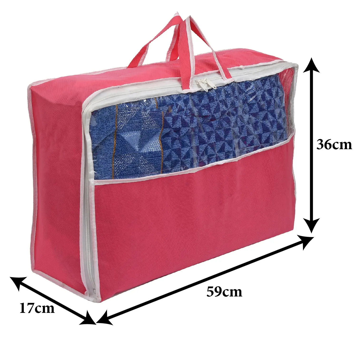 Heart Home Non-Woven Rectangular Underbed Storage Bag/Cloth Organizer For Store Clothes, Quilts, Comforters, Blanket With Top Tranasparent Window & Handle (Pink)