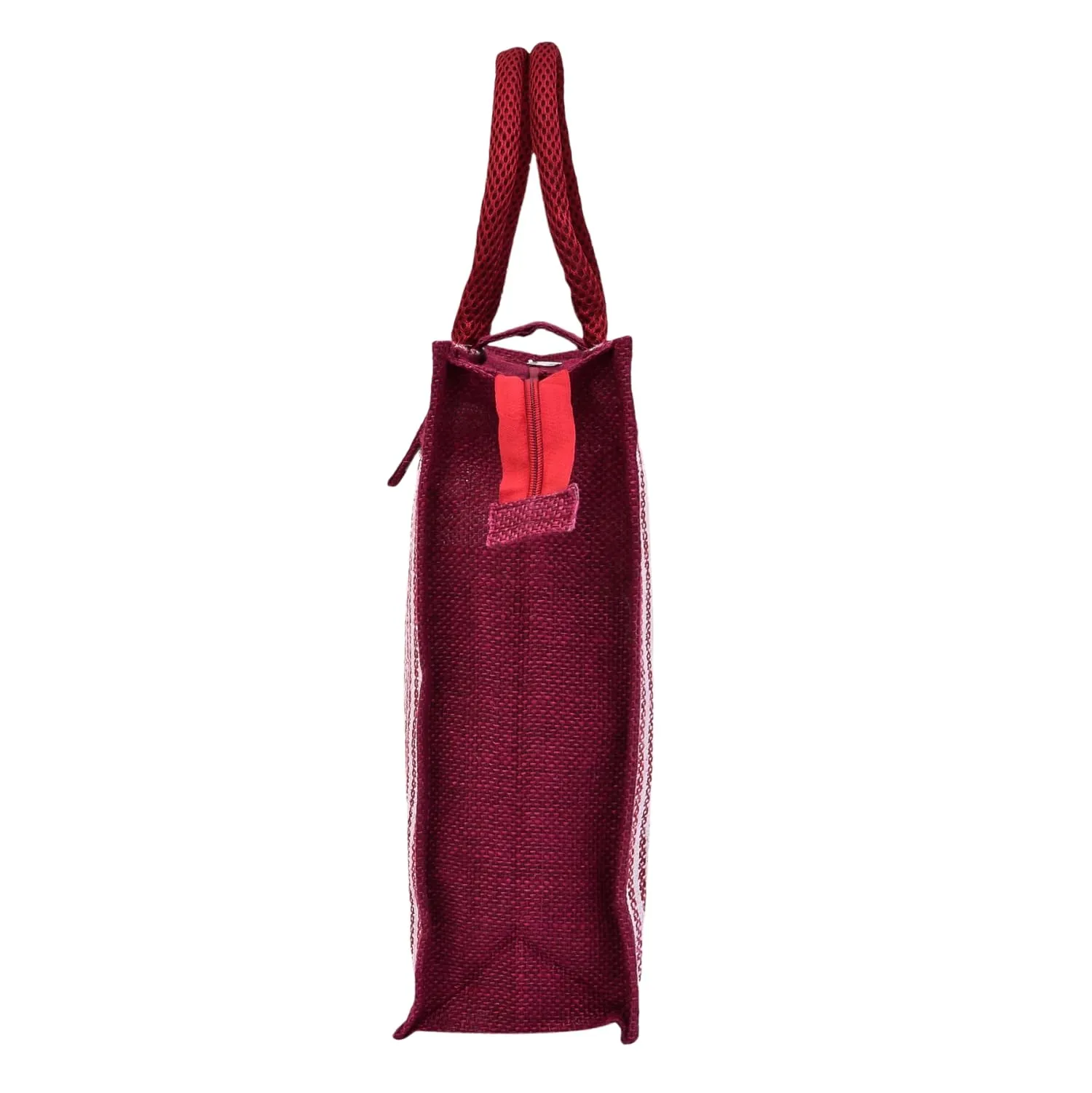 Heart Home Shopping Bag | Jute Carry Bag | Zipper Grocery Bag with Handle | Vegetable Bag with Top Flap | Reusable Shopping Bag | Lining-Grocery Bag | Medium | Maroon