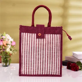 Heart Home Shopping Bag | Jute Carry Bag | Zipper Grocery Bag with Handle | Vegetable Bag with Top Flap | Reusable Shopping Bag | Lining-Grocery Bag | Medium | Maroon