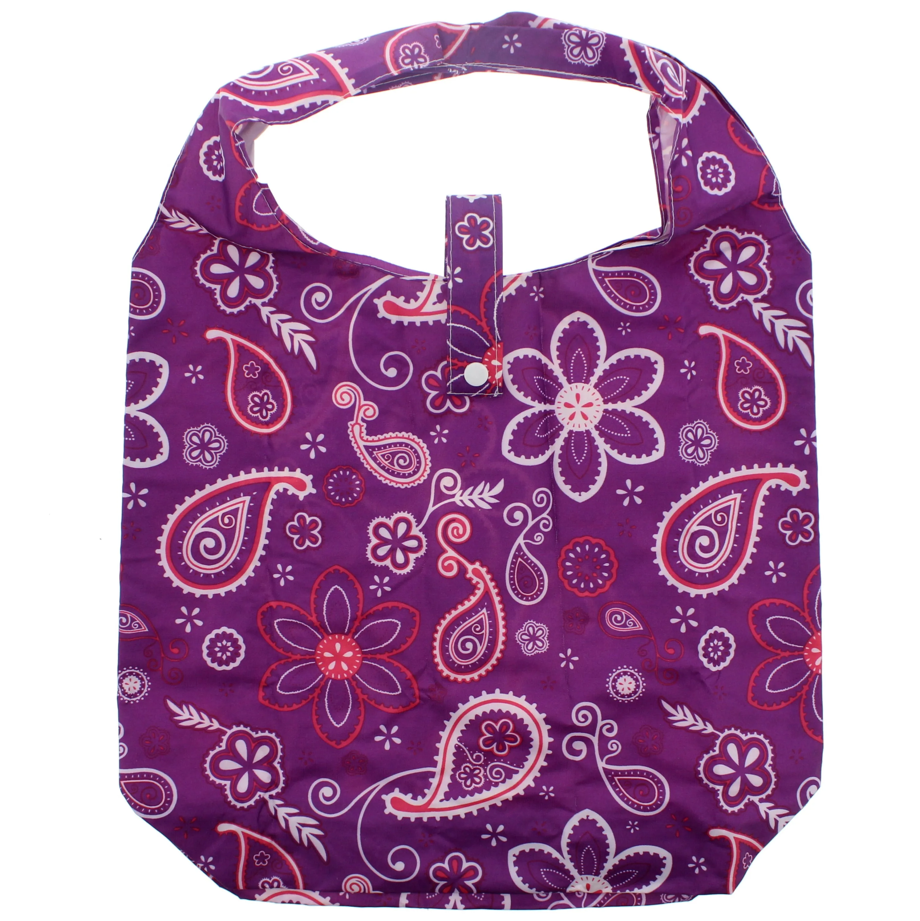 Heavy Duty Floral & Paisley Print Violet Shopping Bag in Pocket Pouch