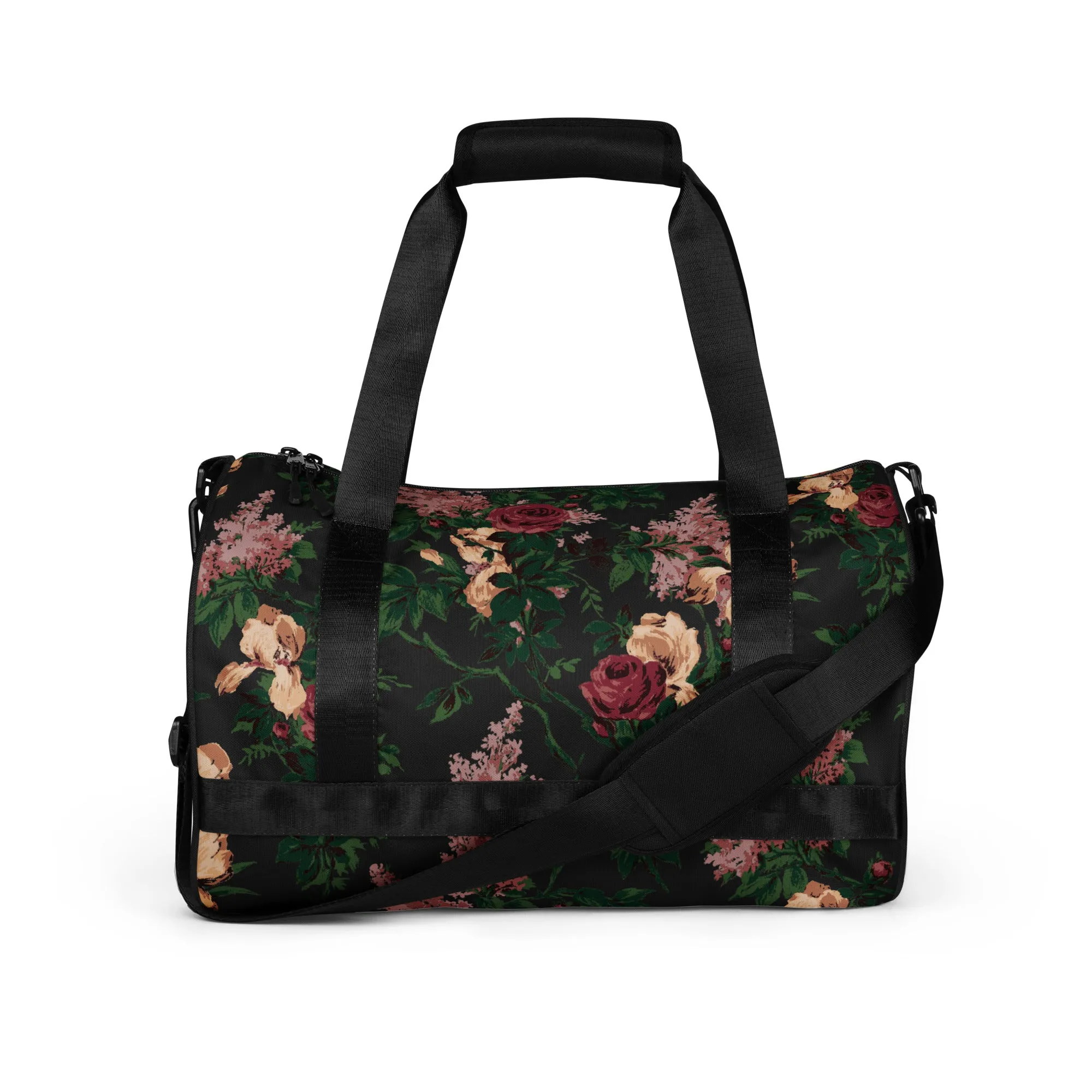 Hillary Overnighter Carry On Workout Duffle Bag in Dark Bella Roses Floral | Pinup Couture Relaxed