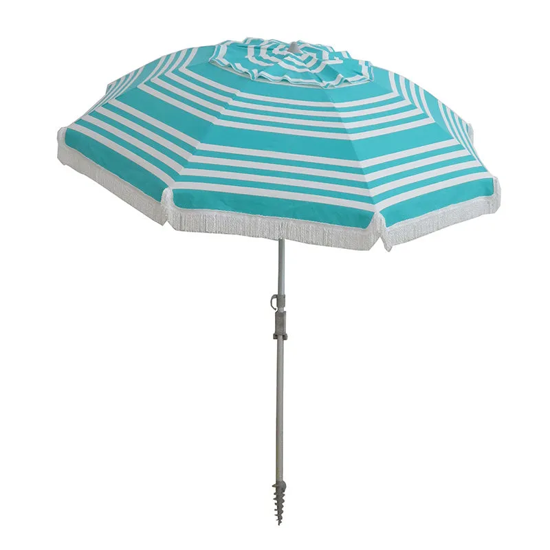 Hollie & Harrie Classic Fringe 210cm Canvas Beach Umbrella - Iridescent Stripe