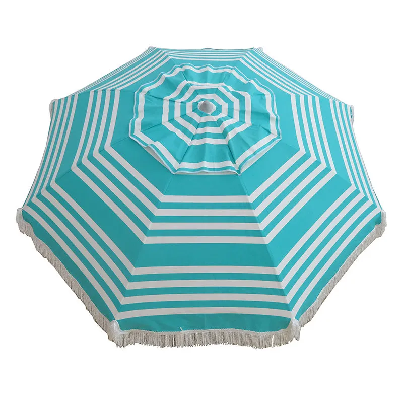 Hollie & Harrie Classic Fringe 210cm Canvas Beach Umbrella - Iridescent Stripe