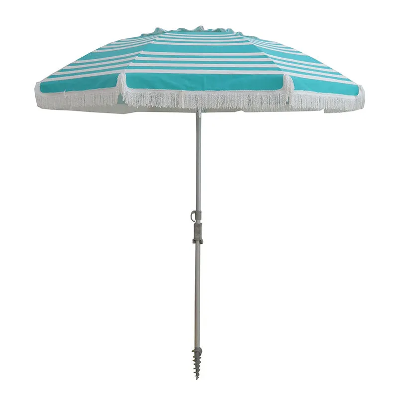 Hollie & Harrie Classic Fringe 210cm Canvas Beach Umbrella - Iridescent Stripe