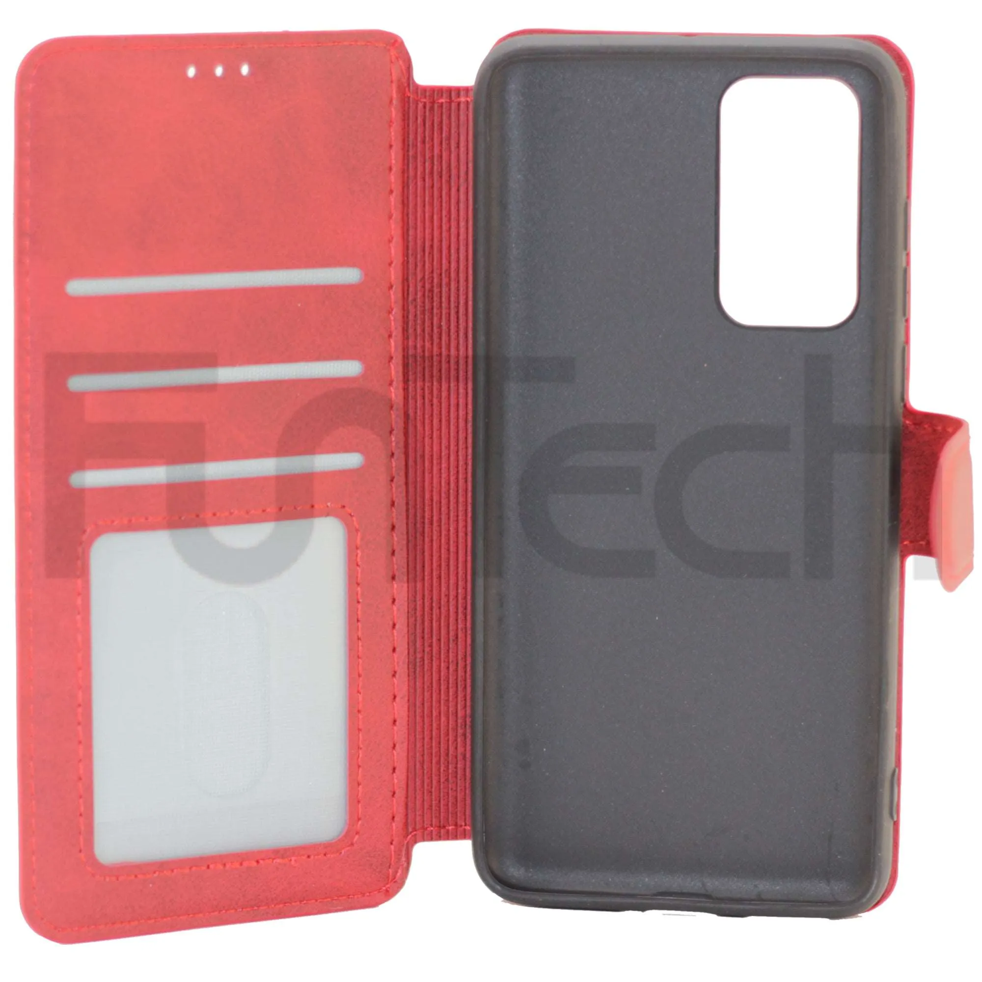 Huawei P40, Leather Wallet Case, Color Red,